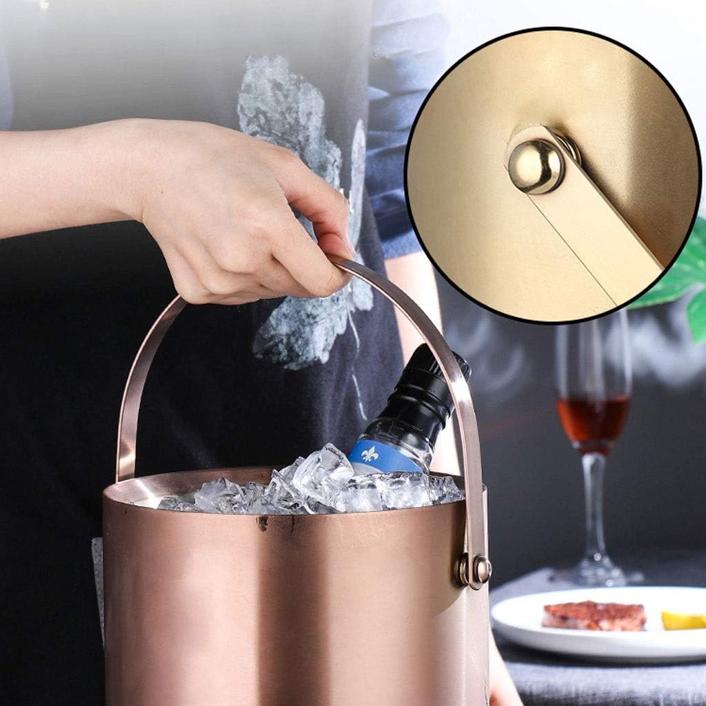 Ice Buckets Drinks Cooler Stainless Steel Ice Bucket Double Thermal Insulation Ice Buckets with Lid for Party/Home/Bar/KTV Club Bar Ice Bucket Drink Containers