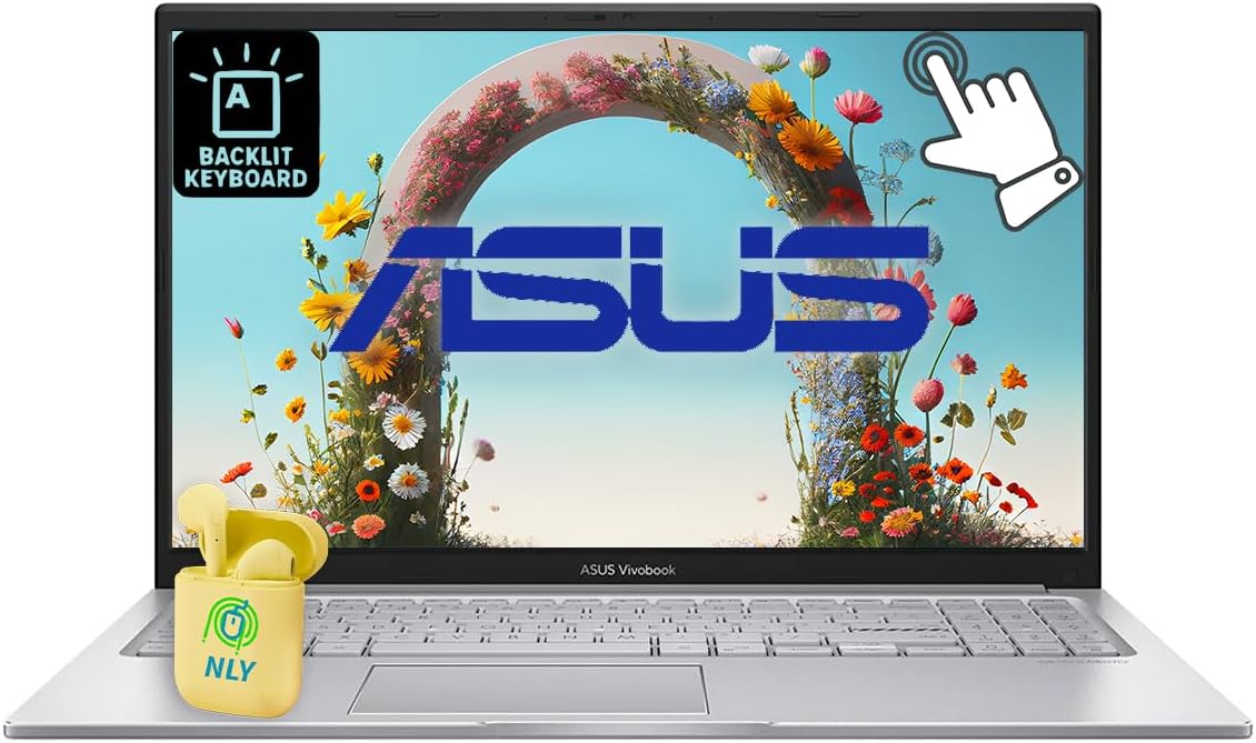 ASUS Touchscreen 15.6' FHD Business Laptop Computer, Intel 10-Core i7 13th Gen Processor, Windows 11 Laptop 24GB RAM 1TB SSD, Intel Iris Xe Graphics, Backlit KB, Numeric Keypad, NLY Earphones, Silver