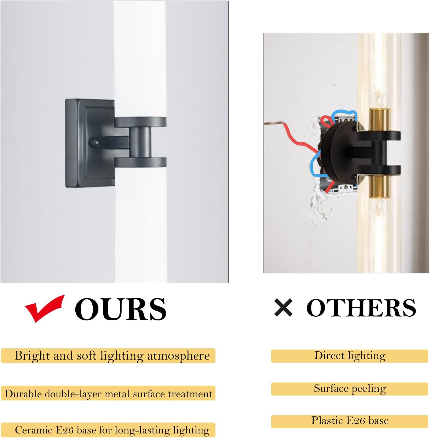 Black Wall Sconces Set of Two, 32 Inch Bathroom Sconces with Frosted Glass, Modern Sconces Wall Light Fixtures for Bathroom Mirror Living Room Bedroom Hallway (Bulbs Not Included)