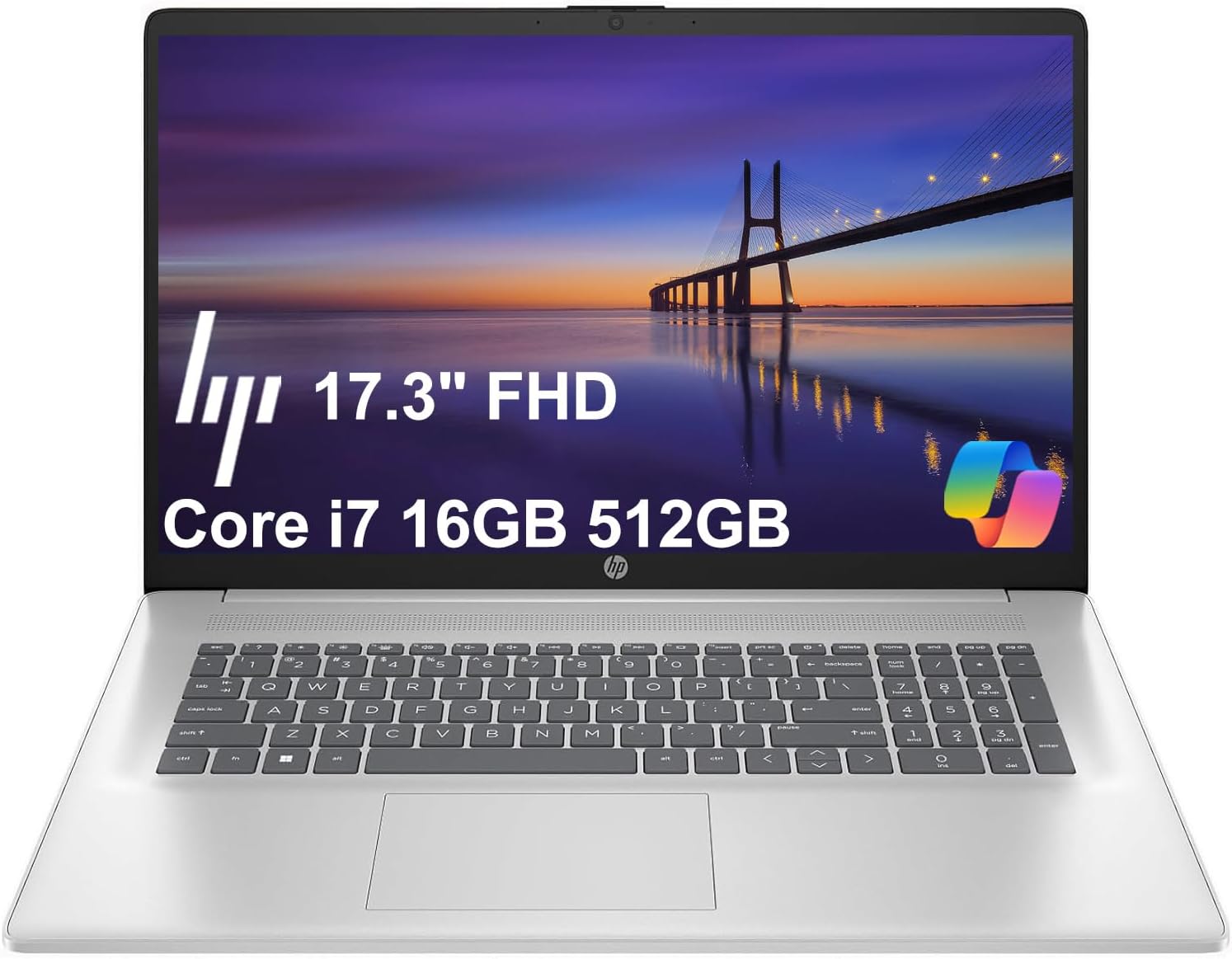 HP 17 Laptop (17.3' FHD, Intel 10-Core i7-1355U, 16GB RAM, 512GB SSD) for Business, Home, Students, Long Battery Life, Narrow Bezel, Numeric Keypad, Webcam, Wi-Fi 6, Fast Charge, Win 11 Home