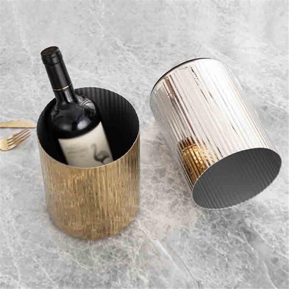 Ice Container Thickened Stainless Steel Straight Grain Ice Bucket Double Champagne Bucket Red Wine Chilled Bar Double Insulation Bucket Storage Bucket Wine Beer Champagne Bucket