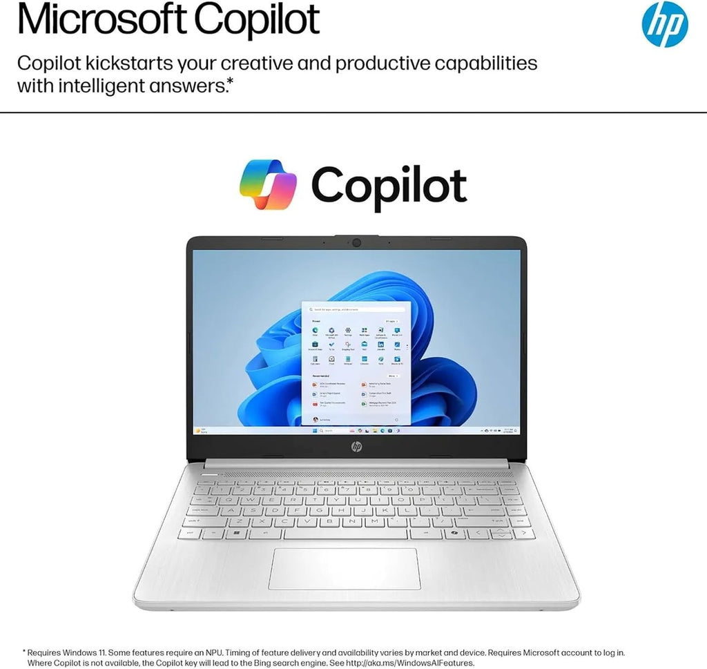 HP 2025 14' Everyday Laptop for Student & Business - 16GB RAM, 128GB UFS & 128GB SD Card • Intel Quad-Core N150 Processor • Ai Copilot • Win11 Pro • 1 Year Office 365 (Silver)
