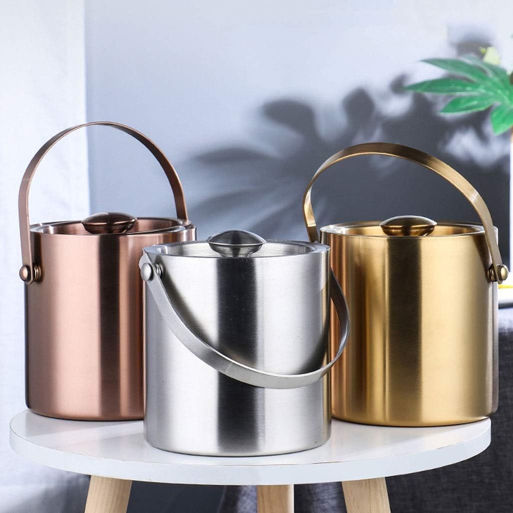 Ice Buckets Drinks Cooler Stainless Steel Ice Bucket Double Thermal Insulation Ice Buckets with Lid for Party/Home/Bar/KTV Club Bar Ice Bucket Drink Containers