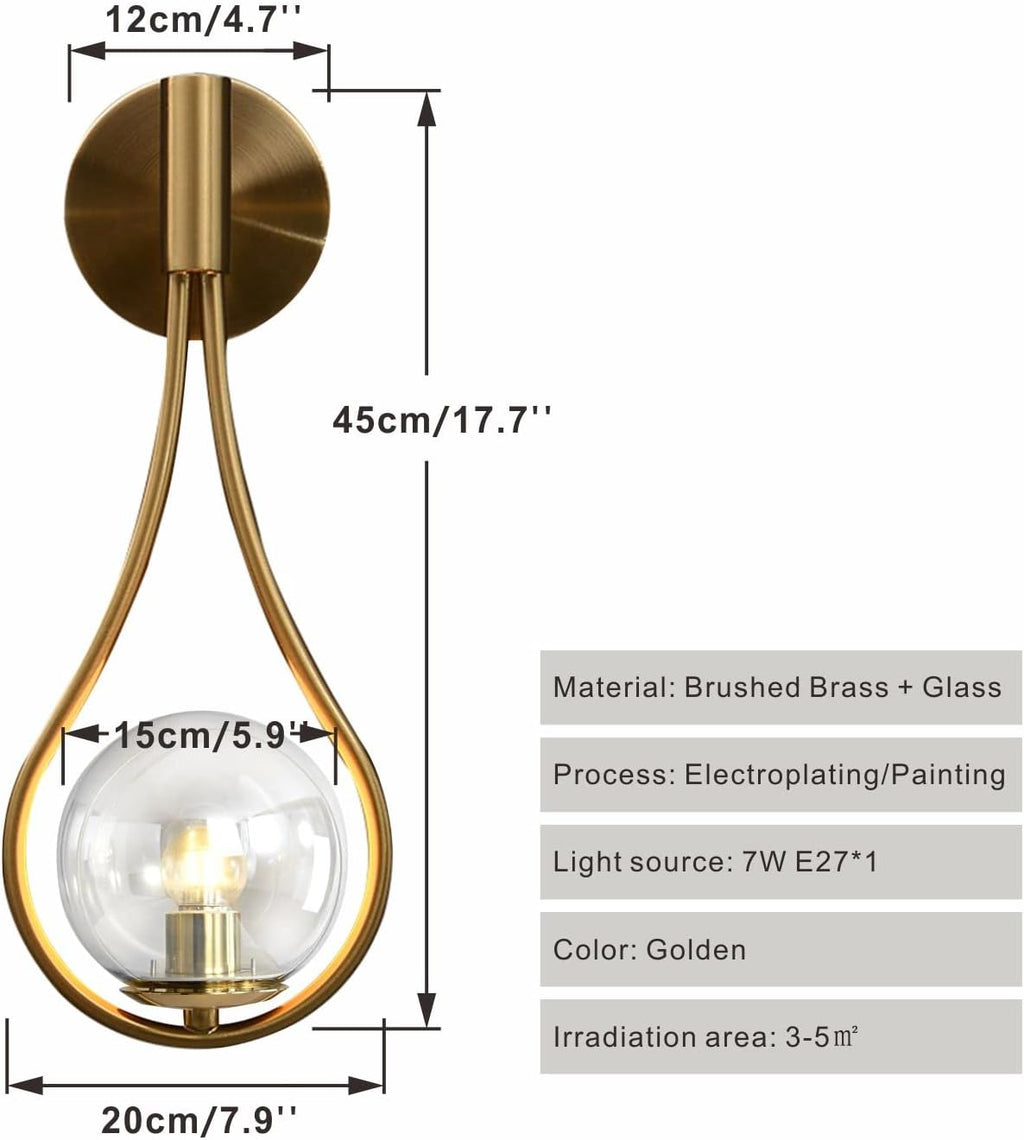 BOKT Gold Globe Glass Wall Sconce 2 Pack Mid-Century Modern Vanity Lights Industrial Clear Glass Bathroom Vanity Light Indoor Wall Lamp for Living Room Hallway Bedroom…