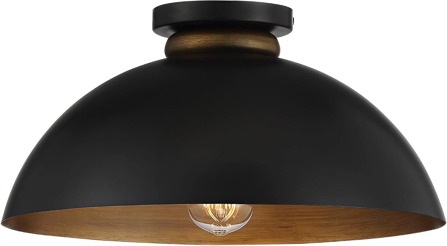 Possini Euro Design Janie Modern Industrial Semi Flush-Mount Fixture 15 1/2' Wide Black Exterior Gold Interior Dome Shade for Bedroom Kitchen Living Room Hallway Bathroom House Home