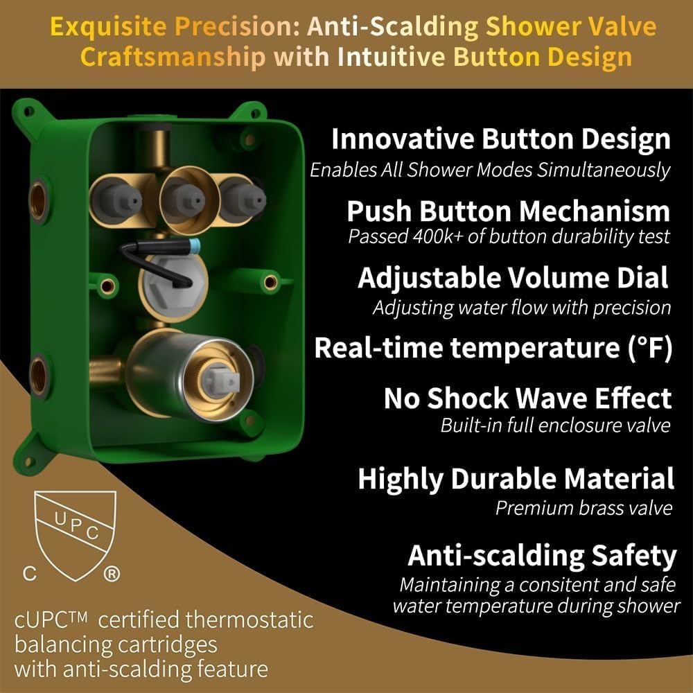 Brushed Nickel Tub Shower Faucet Set AYIVG Ceiling Mounted Shower System with Tub Spout 12 Inch Rain Shower Head and Handheld Shower Fixtures With Temperature Display Push Botton Shower Diverter Valve