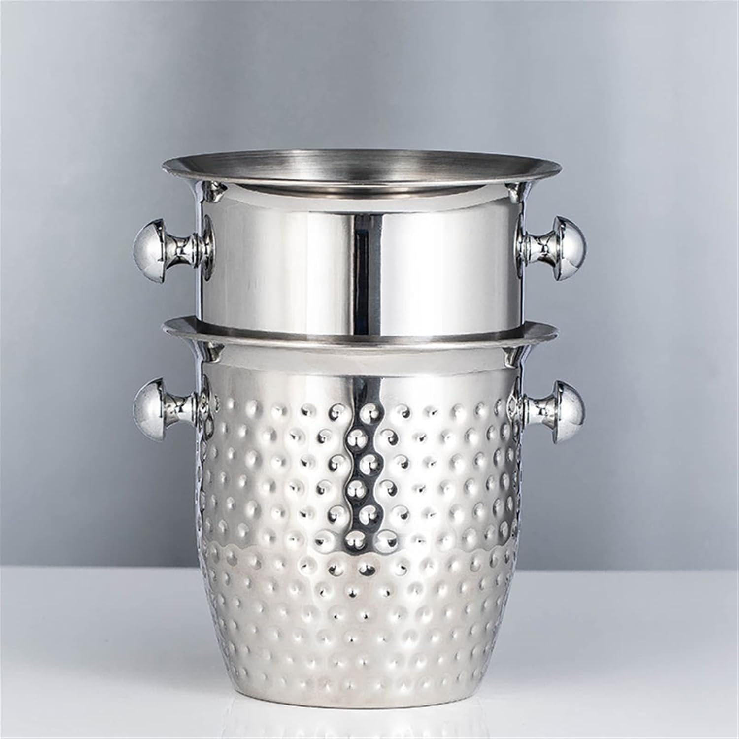 ice Bucket Stainless Steel Ice Bucket Bar KTV Service Wine Barrel Hammered Binaural Red Wine Ice Wine Barrel Perfect for Wine Champagne Champagne Bucket (B)