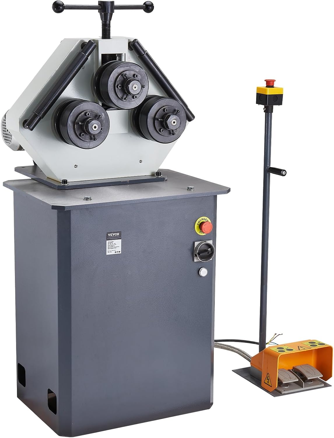 VEVOR 750W Electric Roll Bending Machine, 3-Roller Electric Pipe Bender Machine with Reversible Foot Switch, Support Horizontal/Vertical Operation (220V 60Hz 3-Phase, No Plug)