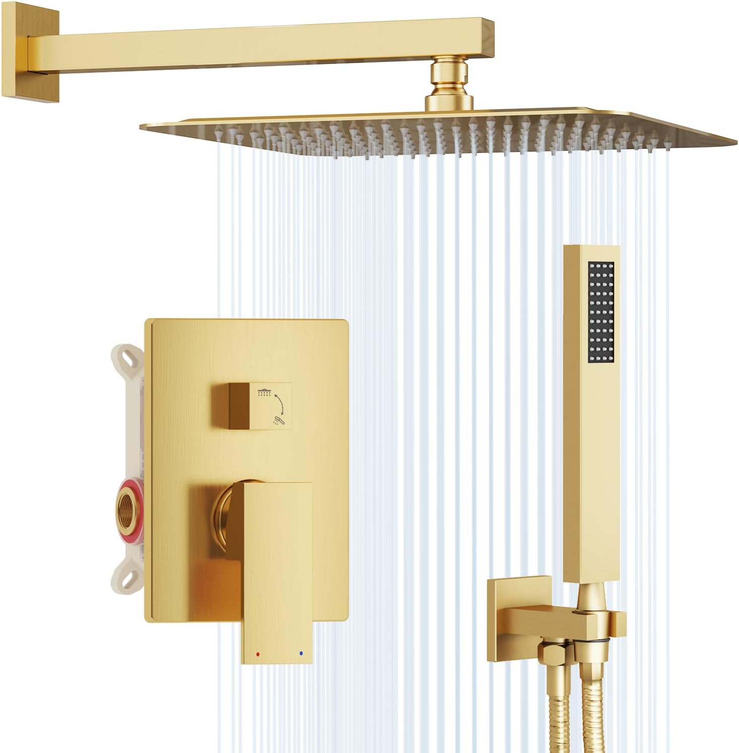 Gabrylly Shower System Gold, High Pressure 12' Rainfall Shower heads with Handheld Spray Combo, Modern Bathroom Shower Fixtures, Complete Shower Faucet Set with Valve and Diverter, Brushed Gold