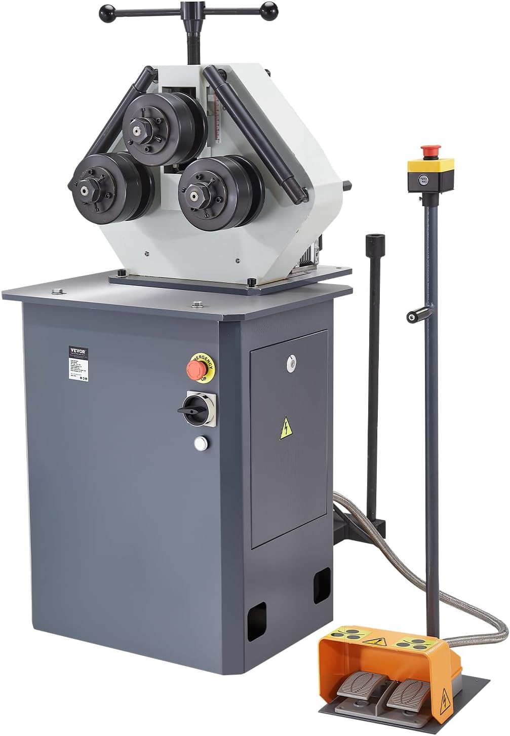 VEVOR 750W Electric Roll Bending Machine, 3-Roller Electric Pipe Bender Machine with Reversible Foot Switch, Support Horizontal/Vertical Operation (220V 60Hz 3-Phase, No Plug)