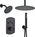 MONDAWE 12 Inch Ceiling Mounted Black Shower System, Dual Rainfall Shower Head & High Pressure Handheld Spray Combo, 3-Function Luxury Shower Faucet Set for Bathroom, All Functions Work Simultaneously