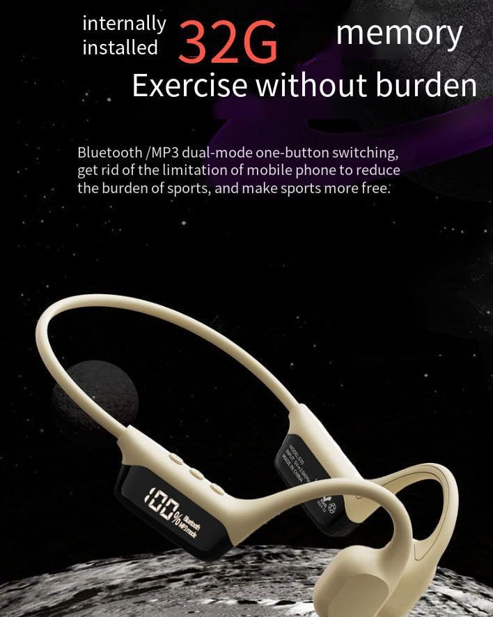 IPX8 Waterproof Swimming Headphones Bone Conduction Earbuds Built in 32G Memory Open Ear Headphones Wireless Bluetooth 5.4 with Mic,Single Battery Life 10H Sport Earphones for Running,Cycling,Orange