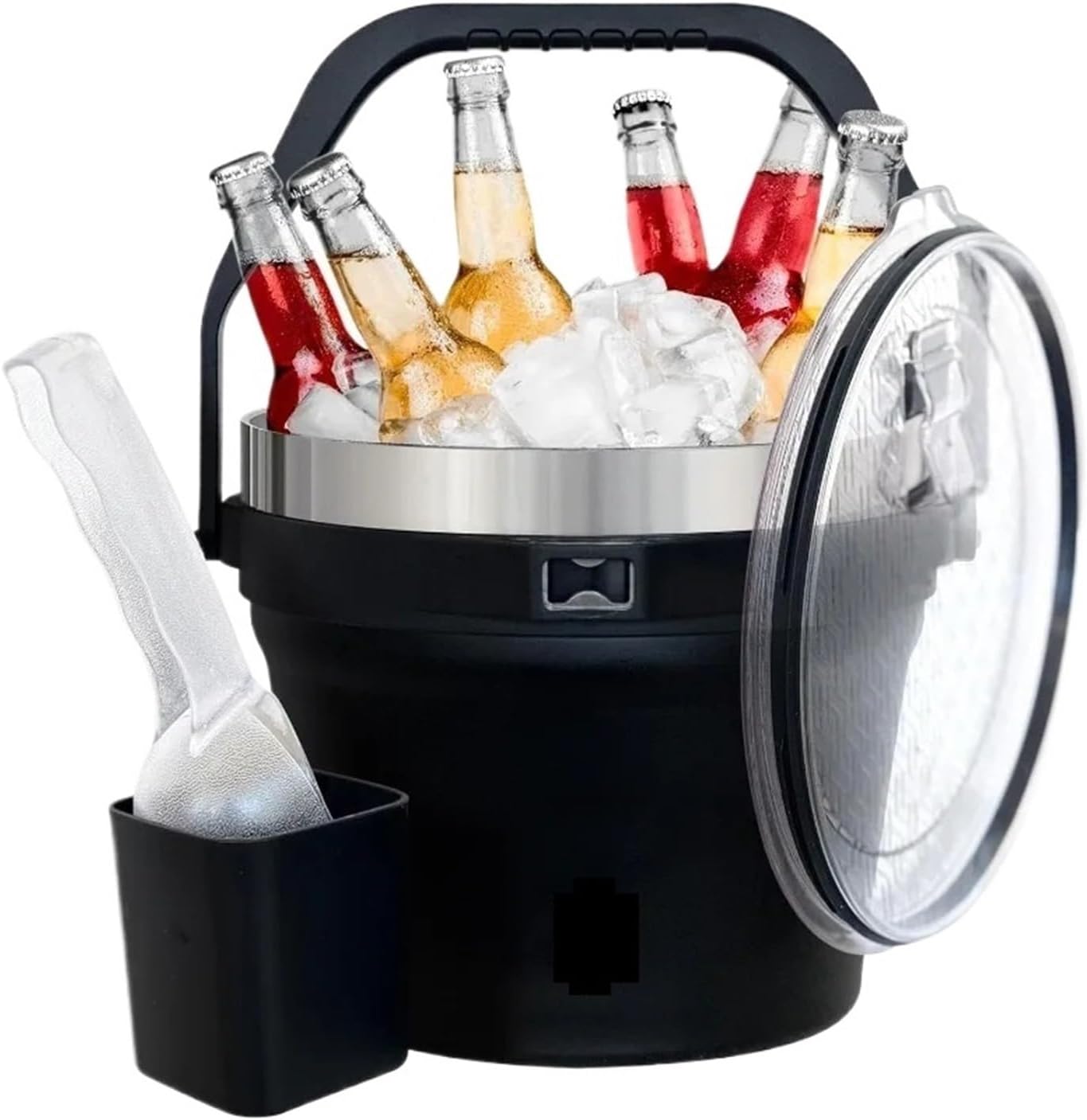 Stainless Steel Large Ice Bucket for Parties, Double-Wall Vacuum Insulated Ice Bucket & Lid, Ice Scoop & Holder.(Red)