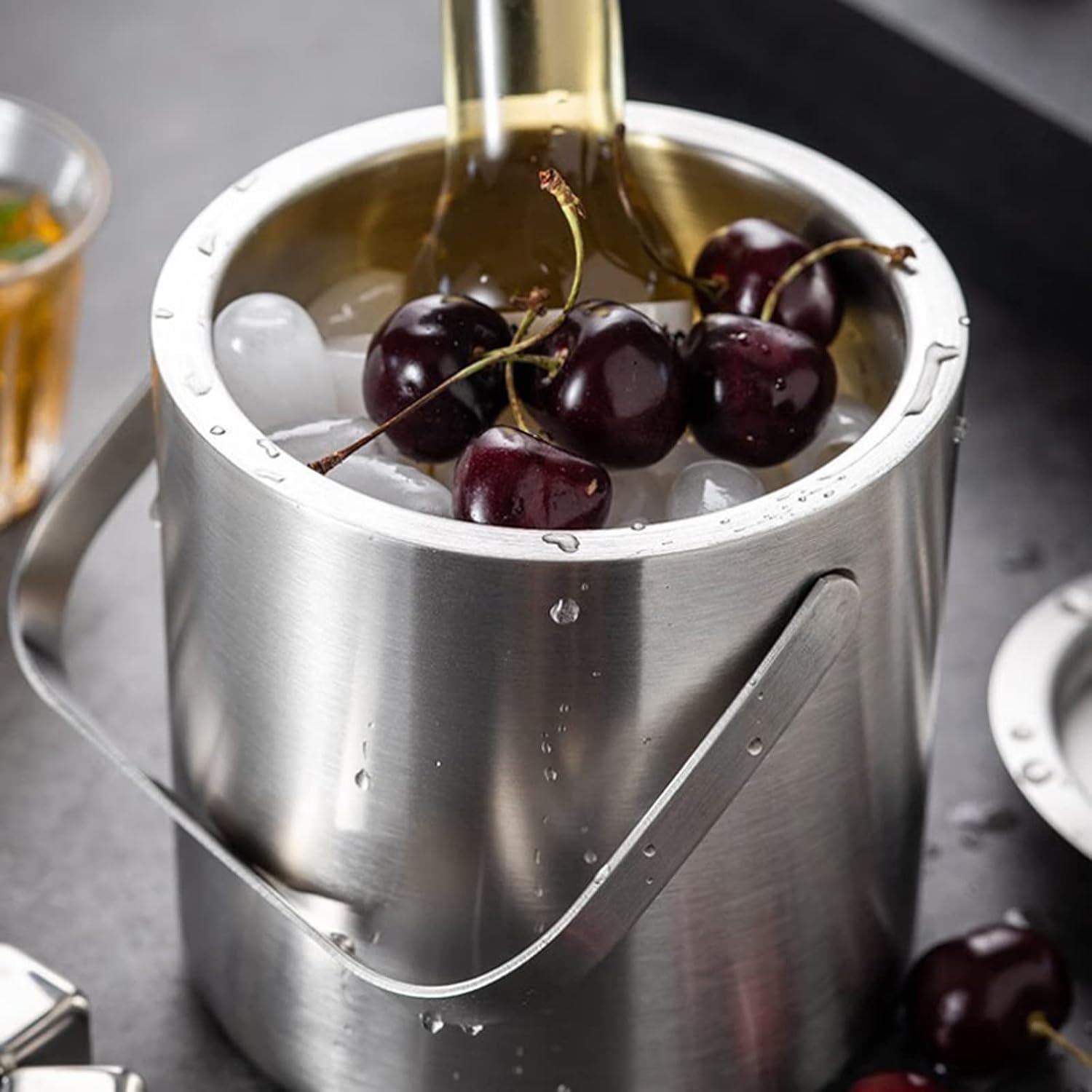 ice Bucket,Bucket with lid, Ice Buckets for Parties Metal Double Wall with Lid, 1.3L Stainless Steel Insulated for Cocktail Bar, Wine, Home Bar Accessories, Parties, Champagne Bucket Stainl