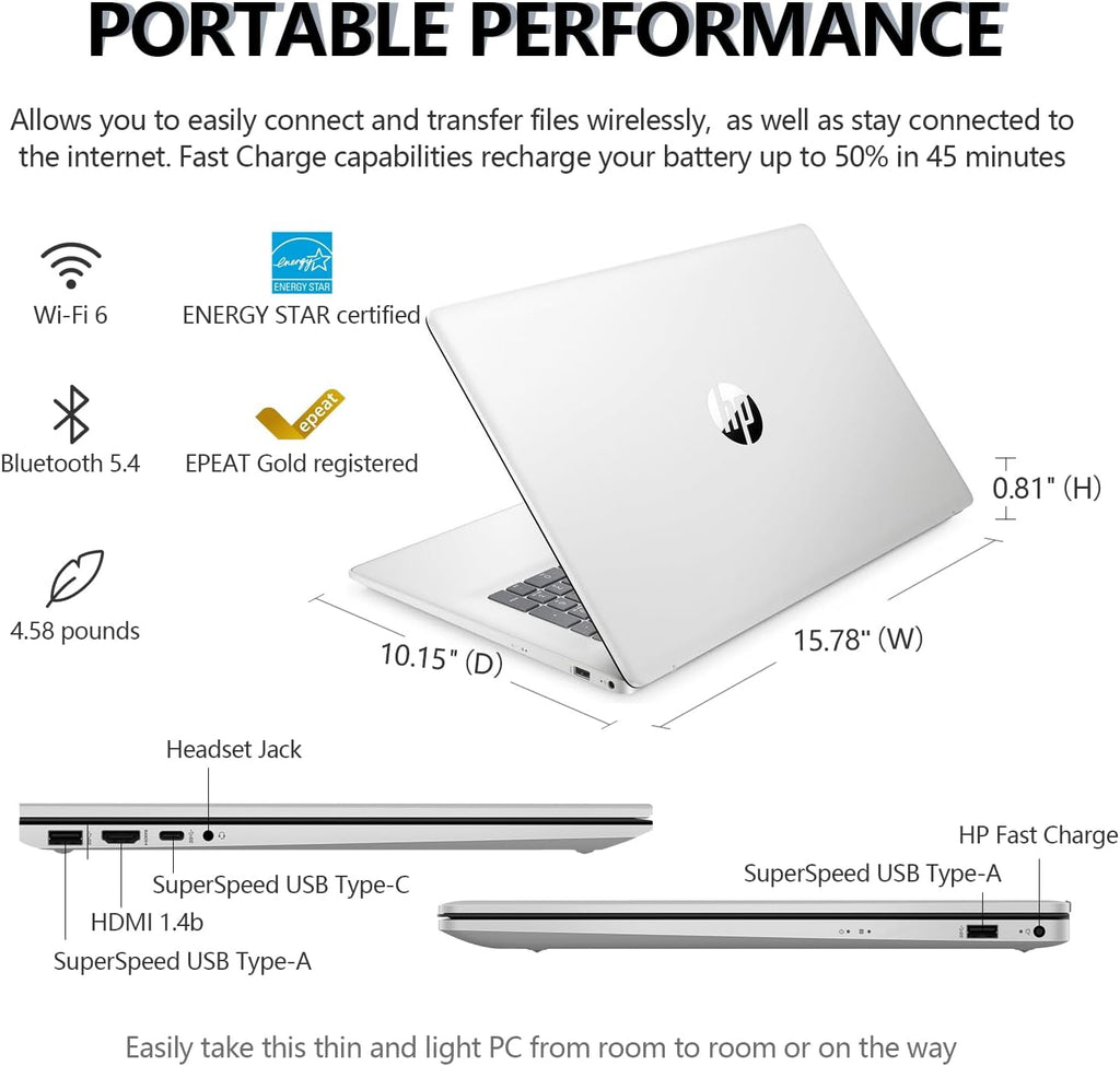 HP 17 Inch Touchscreen Laptop Computer, 17.3' HD+ Touch Screen Business Laptop, AMD Ryzen 5 (6-Cores), 32GB RAM 1TB SSD, Windows 11 Pro, 10-Key Number Pad