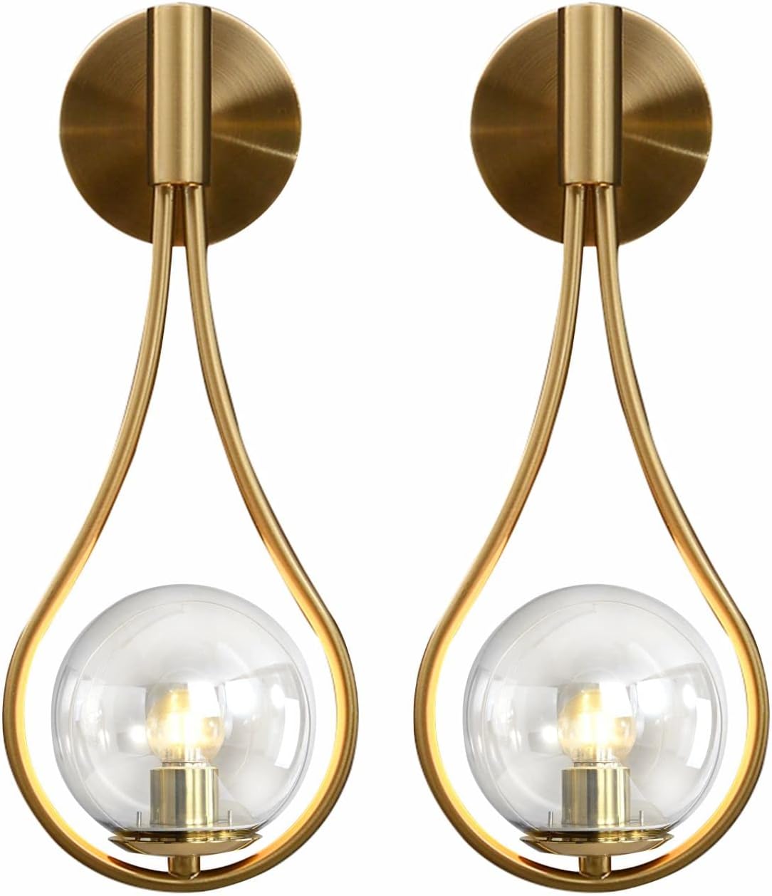 BOKT Gold Globe Glass Wall Sconce 2 Pack Mid-Century Modern Vanity Lights Industrial Clear Glass Bathroom Vanity Light Indoor Wall Lamp for Living Room Hallway Bedroom…