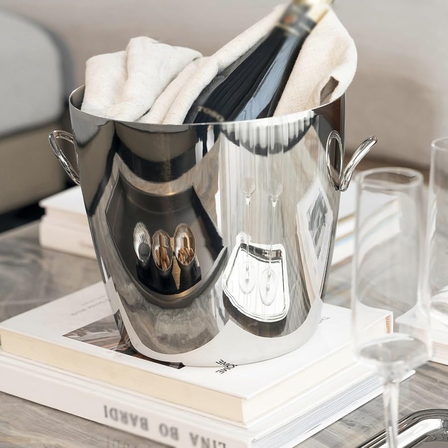 Ice Bucket Ice Bucket for Freezer Stainless Steel Ice Bucket Household Wine Set Ice Bucket, Wine Champagne Beer Red Wine Cocktail Chilled Ice Bucket Ice Buckets Party Cooler Drink Cooler