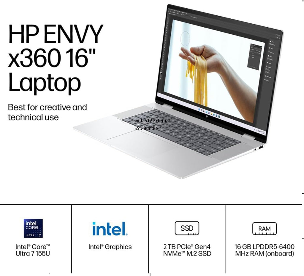 HP Envy X360 16' Ultra 7 AI Business Convertible 2-in-1 Laptop, 16' FHD+ Touchscreen, Intel Ultra 7 155U (Beats Intel i7-1355U), 16GB RAM, 1TB SSD Stylus Pen, Wi-Fi 6, Windows 11 Pro, Silver