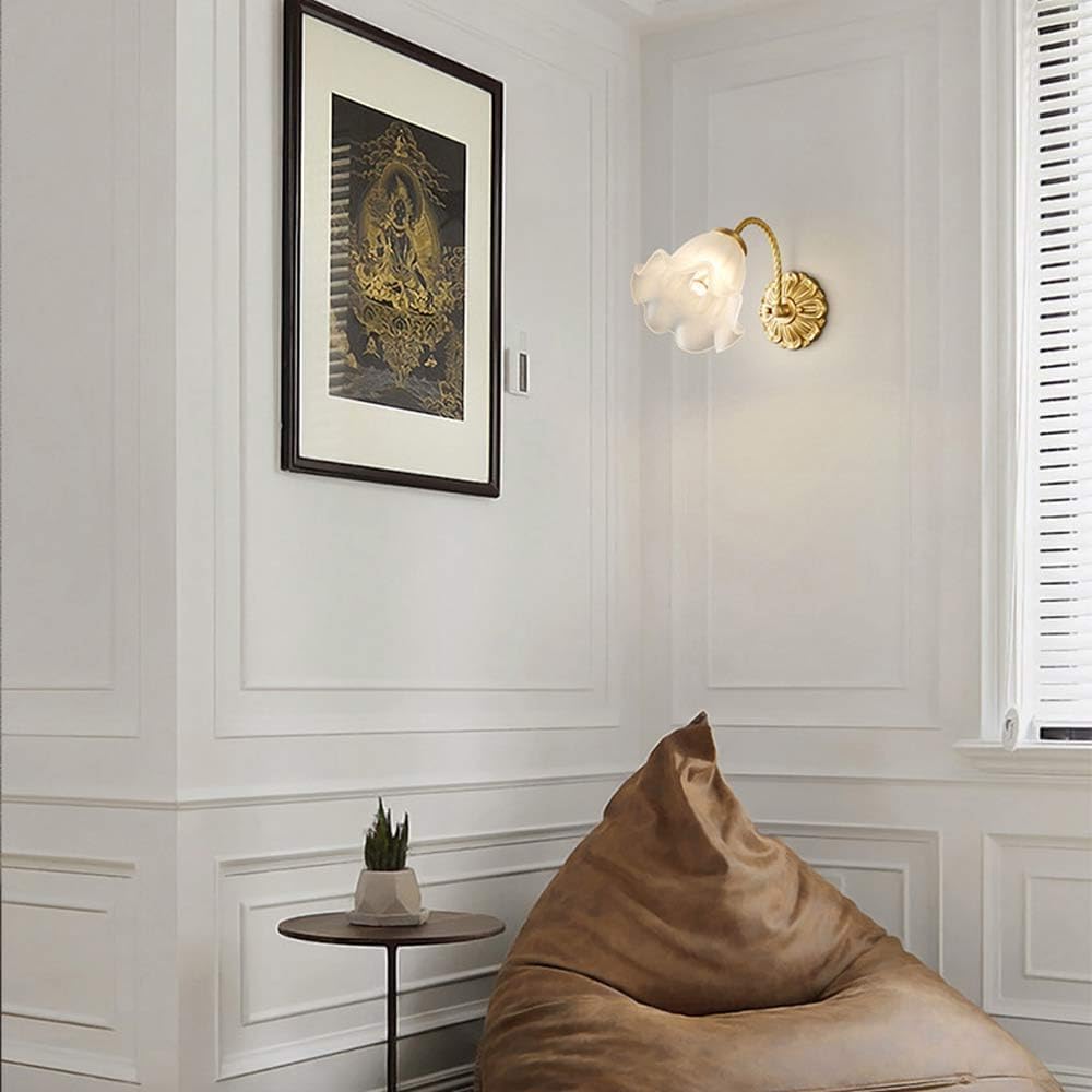 Vintage French Glass Wall Sconce - Gold Brass Wall Light Fixtures for Bedroom - Durable Simple Indoor Wall Lamp Mounted Fixture - Home Decoration,Q