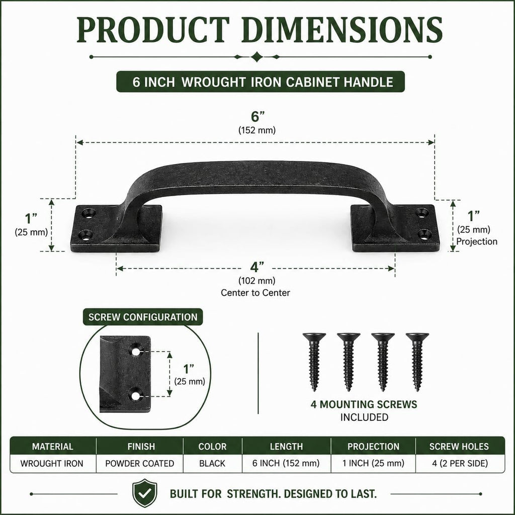 Renovators Supply Manufacturing Black Wrought Iron Cup Bin Pull Cabinet Drawer Handle 6', Pack of 12