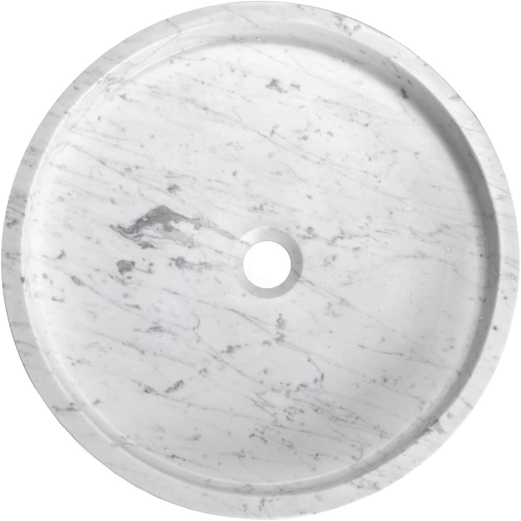 Eden Bath Round Infinity Pool Vessel Sink, Polished Carrara Marble - Stylish Bathroom Sink