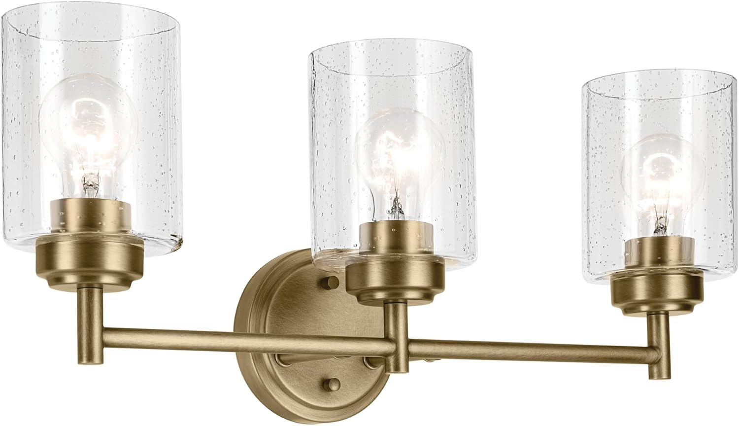 Kichler Winslow 21.5' 3-Light Bathroom Vanity Light Fixture with Clear Seeded Glass in Natural Brass for Luxe Industrial Style Over Mirror (21.5' x 9.25'), 45886NBR