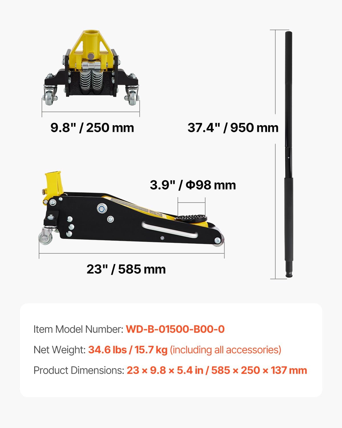 VEVOR Low Profile Floor Jack 1.5 Ton (3300 LBS), Aluminum and Steel Race Ground Elevator with Dual Pistons Quick Lift Pump Auto Repair Car Maintenance, Lifting Range 3-3/20'-14-10/27'