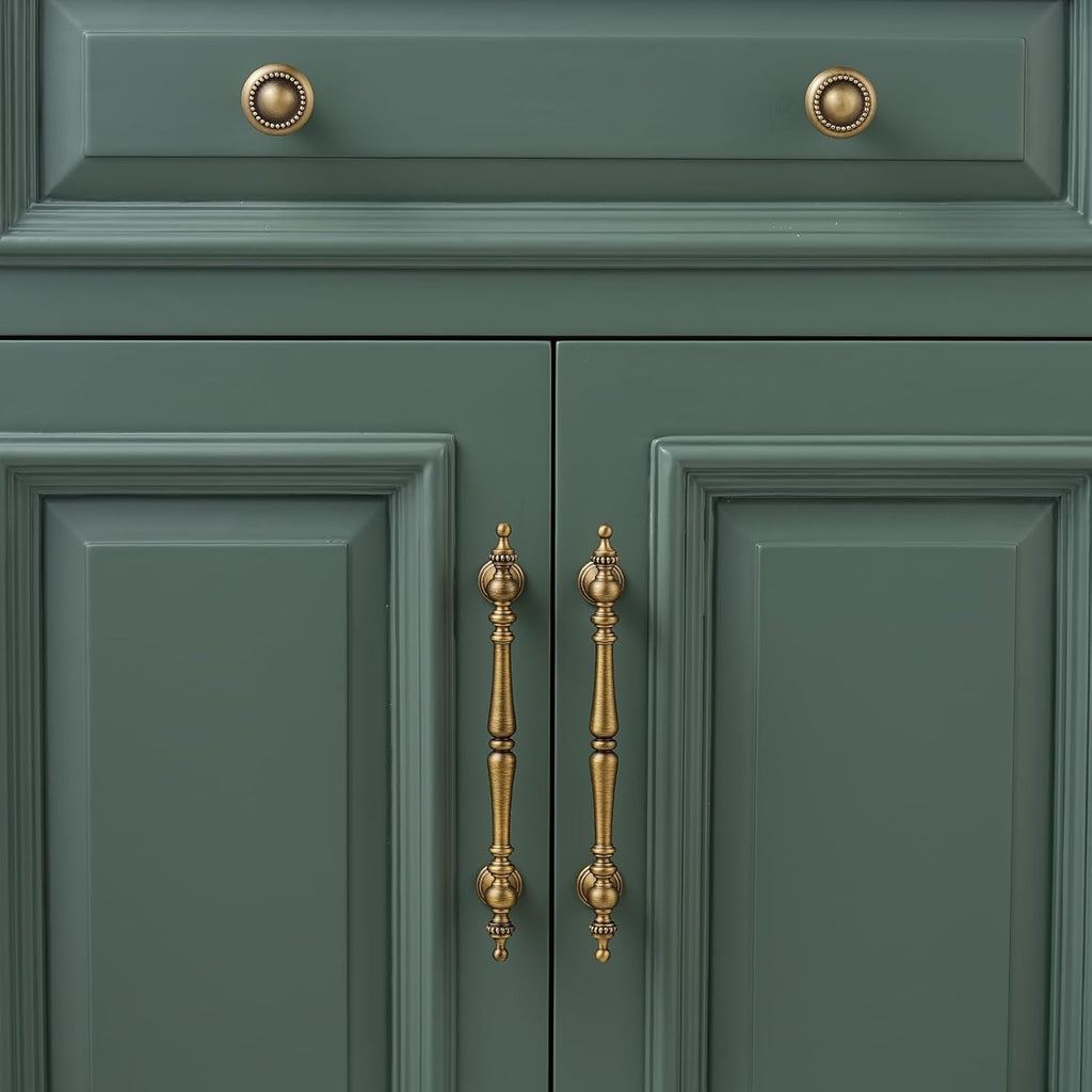 20 Pack | Cabinet Pulls | Solid Brass | 5 Inch Hole Center | Brushed Antique Brass | Vintage Cabinet Pulls for Furniture Kitchen & Bathroom Fixture
