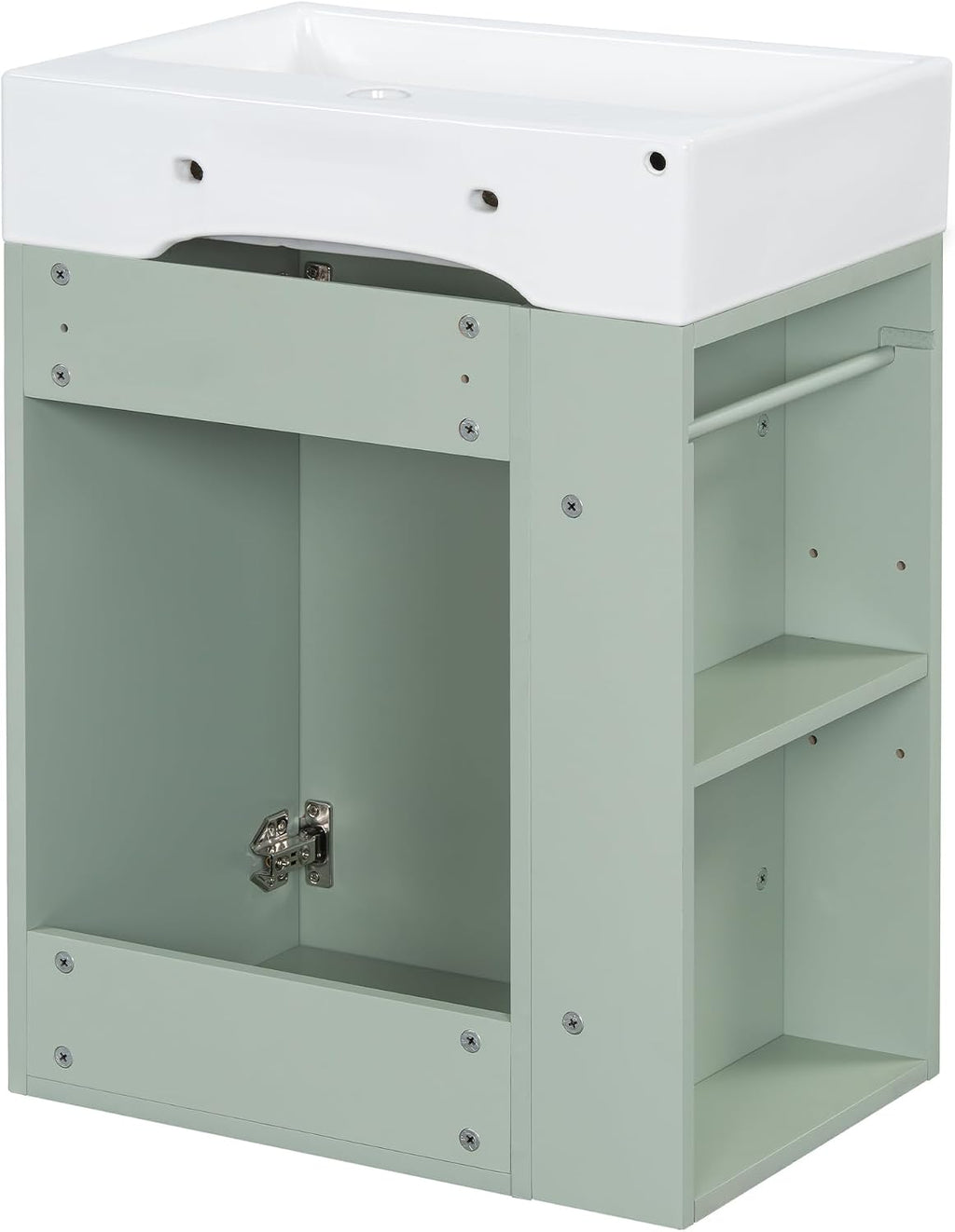 20-inch Bathroom Vanity with Sink Combo, Wall-Mounted Single Storage Cabinet with One Cabinet & Left 2-Tier Storage Shelves, Wooden Vanity with Ceramic Basin for Bathroom, Green