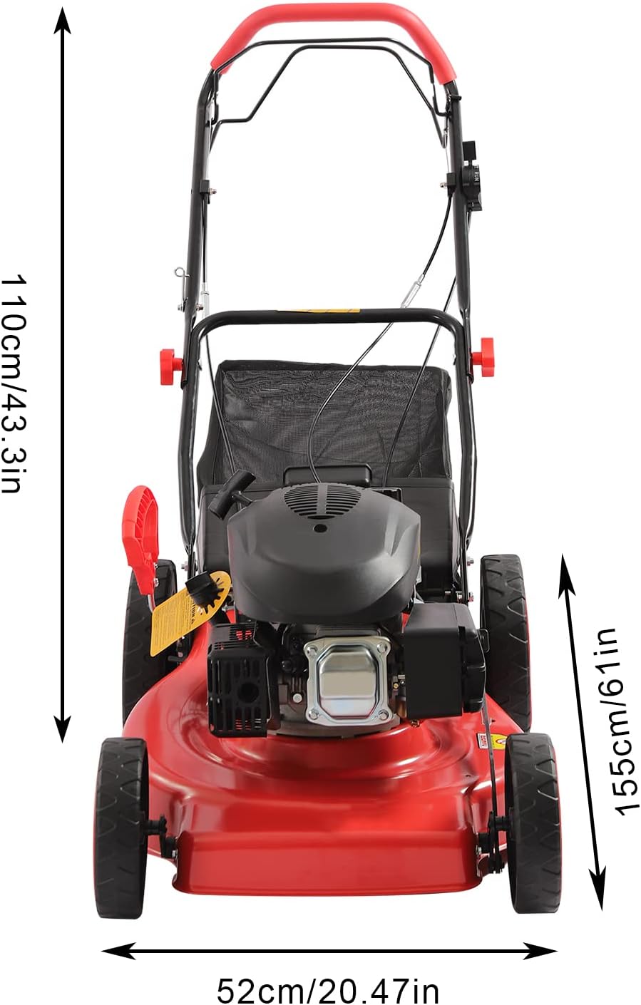 Gas Powered Lawn Mower Self Propelled, 3-in-1 w/Bag 20-inch & 173CC Gas Mower, 8 Adjustable Heights, 4-Stroke Engine 6.0HP Gas Lawn Mower for All Lawn Planting Weeding