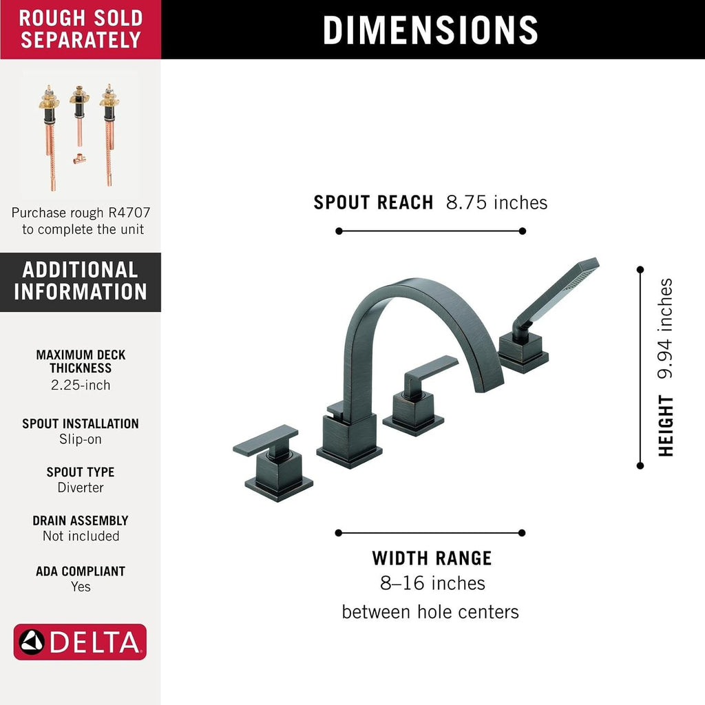 DELTA FAUCET T4753-RB Roman Tub, 8.75 x 26.00 x 8.75 inches, Venetian Bronze
