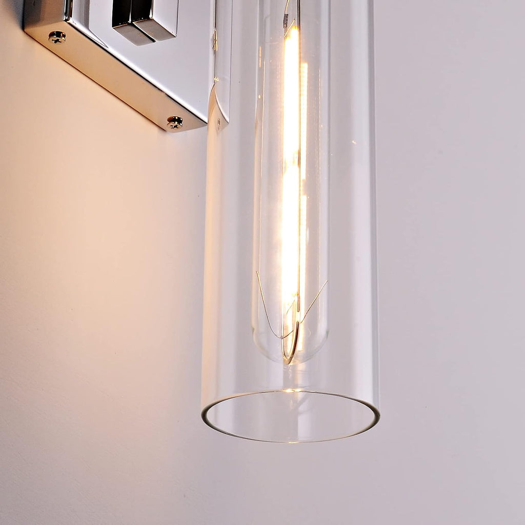 Bathroom Vanity Light Fixtures, Glass Tube Wall Sconces Set of 2, Nickel coloured base, Bathroom Wall Lights, Bedroom Bedside Wall Light, Wall Lamp For Dressing Table, Living Room, And Hallway