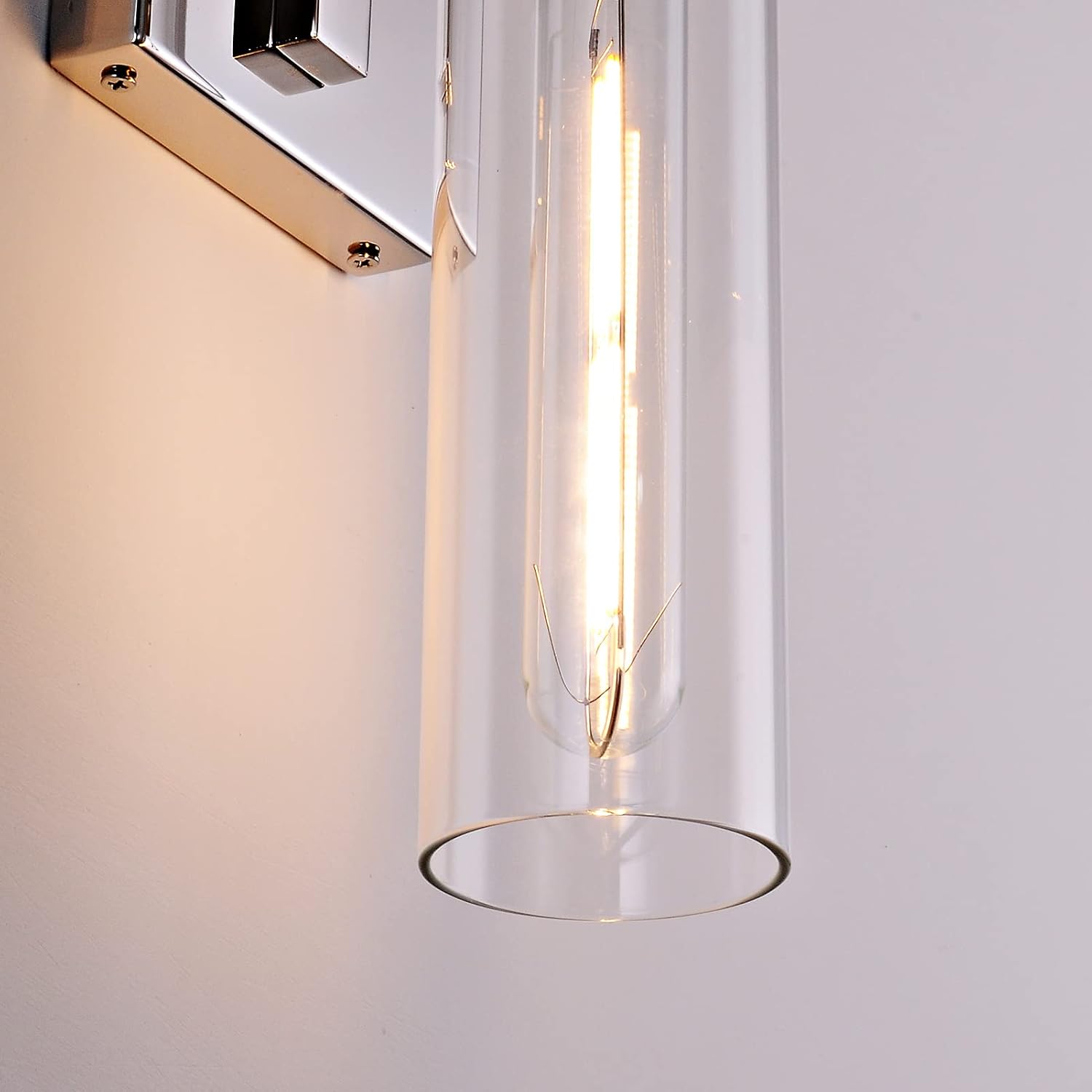 Bathroom Vanity Light Fixtures, Glass Tube Wall Sconces Set of 2, Nickel coloured base, Bathroom Wall Lights, Bedroom Bedside Wall Light, Wall Lamp For Dressing Table, Living Room, And Hallway