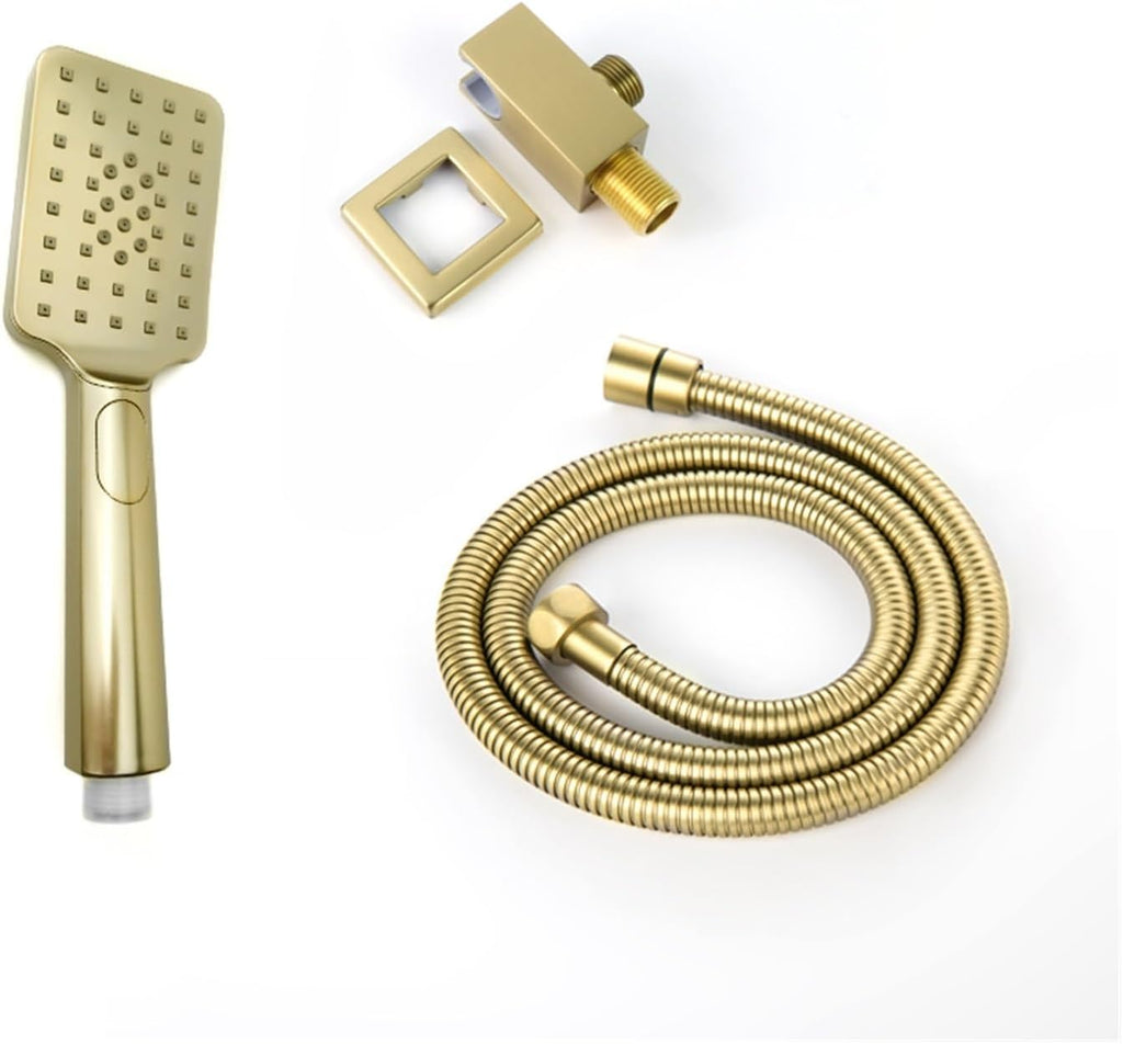 ABS Hand Shower Set Bathroom Fixtures Brass Material Square Holder Chrome/Black/Gold/Grey 1.5m Hose 3 Functions Shower Spare(BG Set)