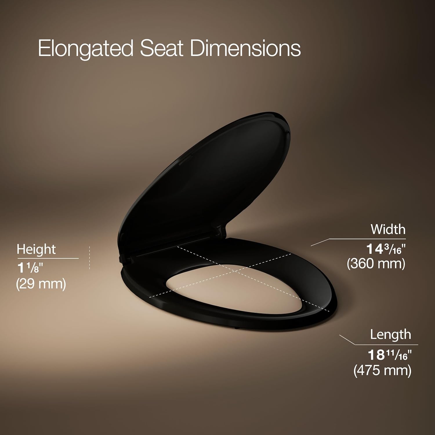 KOHLER CACHET® Nightlight Soft Close Toilet Seat Elongated, ReadyLatch®, Grip-Tight Hardware, Black