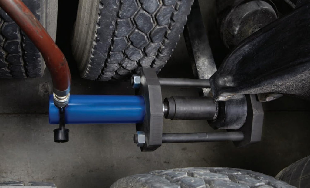 OTC 4245 Rear Suspension Bushing Master Tool Set with 15-Ton Cylinder and 2510A Air/Hydraulic Pump - Compatible with Freightliner