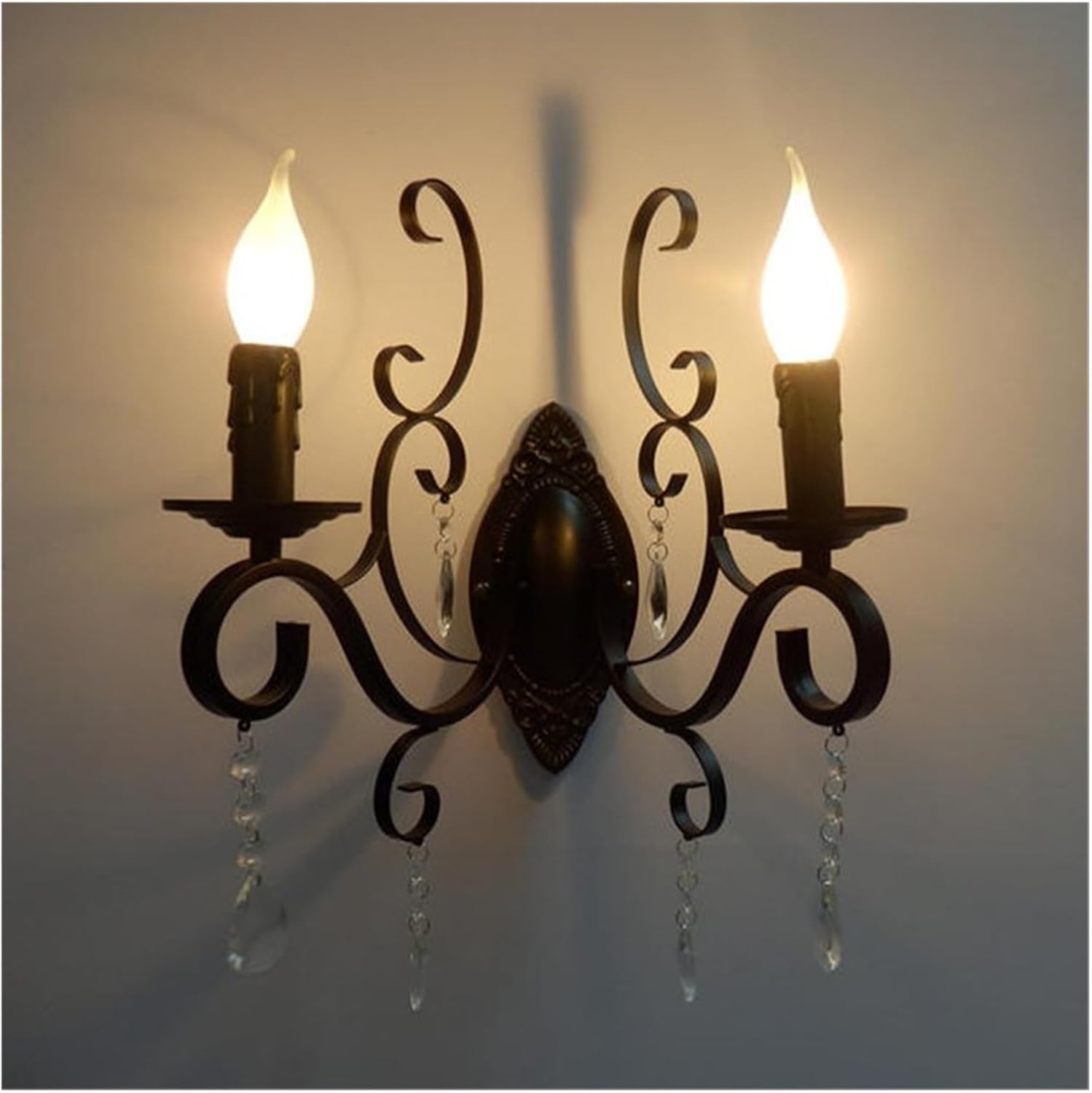European Classic Vintage wall lamp Black Wrought Iron Body Crystal Deco Candle wall Light Fixture for Living Room Bedroom Stairs,Bathroom