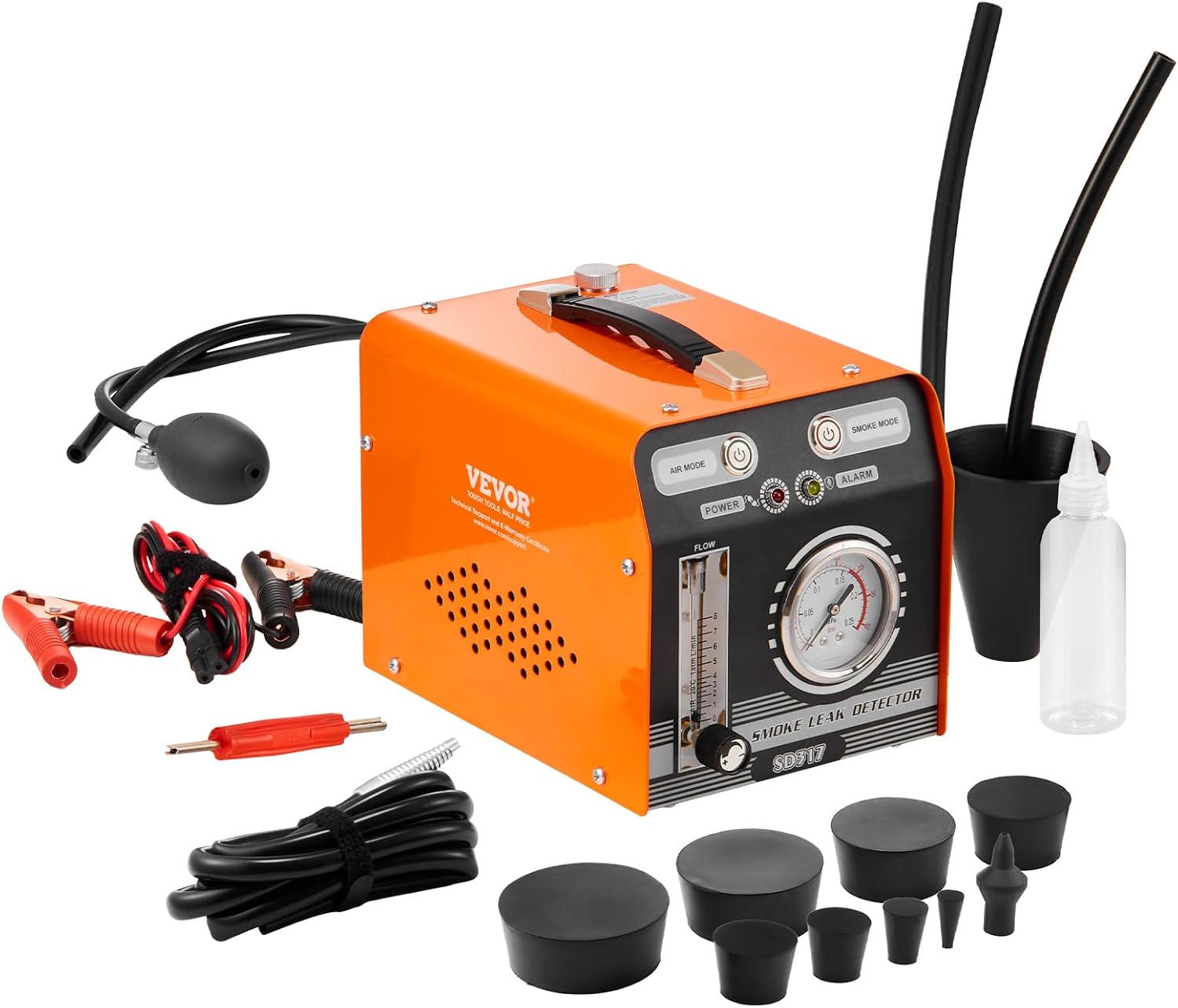 VEVOR Automotive Smoke Machine Leak Detector, EVAP Smoke Machine Leak Tester with Built-in Air Pump, Pressure Gauge & Flow Meter, Dual-Mode Diagnostic Leak Detector for Vacuum, Fuel, Pipeline Testing