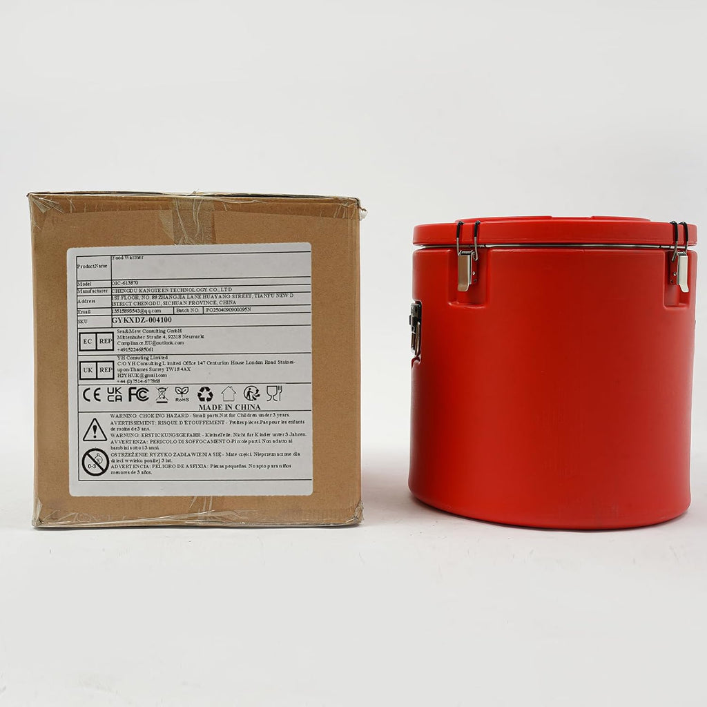 53 Quart Insulated Soup Container Commercial Food Warmer Container for Hot & Cold Food, 304 Stainless Steel Insulated Ice Bucket with Lid (Red)