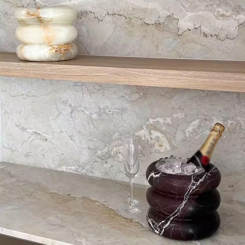 Ice Bucket Ice Bucket for Freezer Natural Marble Red Wine Ice Bucket, Villa Model Room Decoration Ornaments, Jade Ice Bucket Desktop Ornaments Ice Buckets Party Cooler Drink Cooler(A)