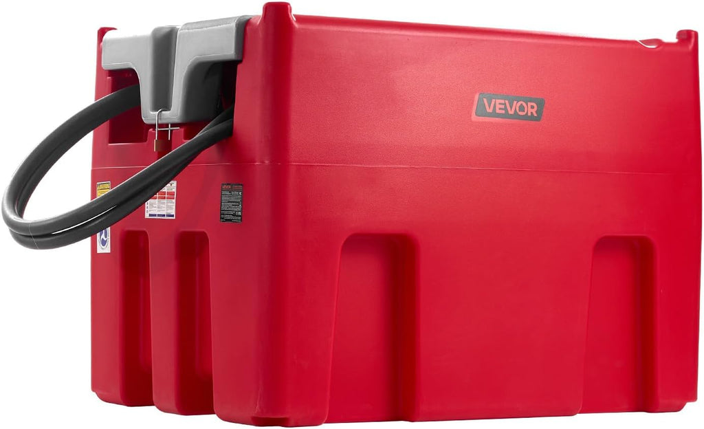 VEVOR Portable Diesel & Gasoline Tank, 116 Gallon, 10 GPM Flow Rate, Gasoline Fuel Tank with 12V Electric Transfering Pump, 13.1ft Hose, Auto Fueling Nozzle, Transfer Tank for Easy Transportation, Red