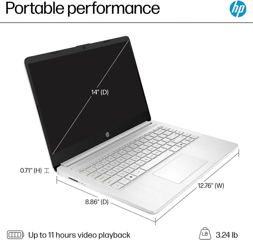 HP 2025 14' Everyday Laptop for Student & Business - 16GB RAM, 128GB UFS & 128GB SD Card • Intel Quad-Core N150 Processor • Ai Copilot • Win11 Pro • 1 Year Office 365 (Silver)