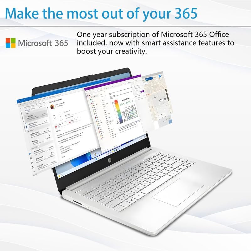 HP 14' Laptop for Student Business, 1 Year Office 365, Win11 Pro, AI-Copilot, Intel Quad-Core Processor, 4GB RAM• 128GB UFS• WiFi 6, Seibosfy