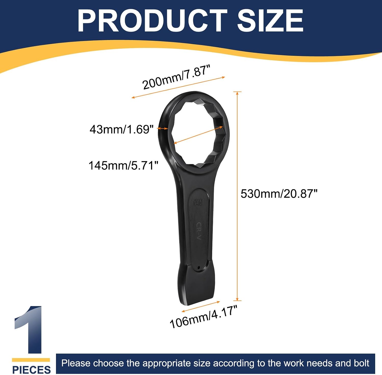 HARFINGTON Box End Striking Ring Wrench 145mm Metric CR-V Steel 12-Point Flat Strike Wrench Baking Paint Single Head Spanner Hand Tool for Mechanical Automotive Repair