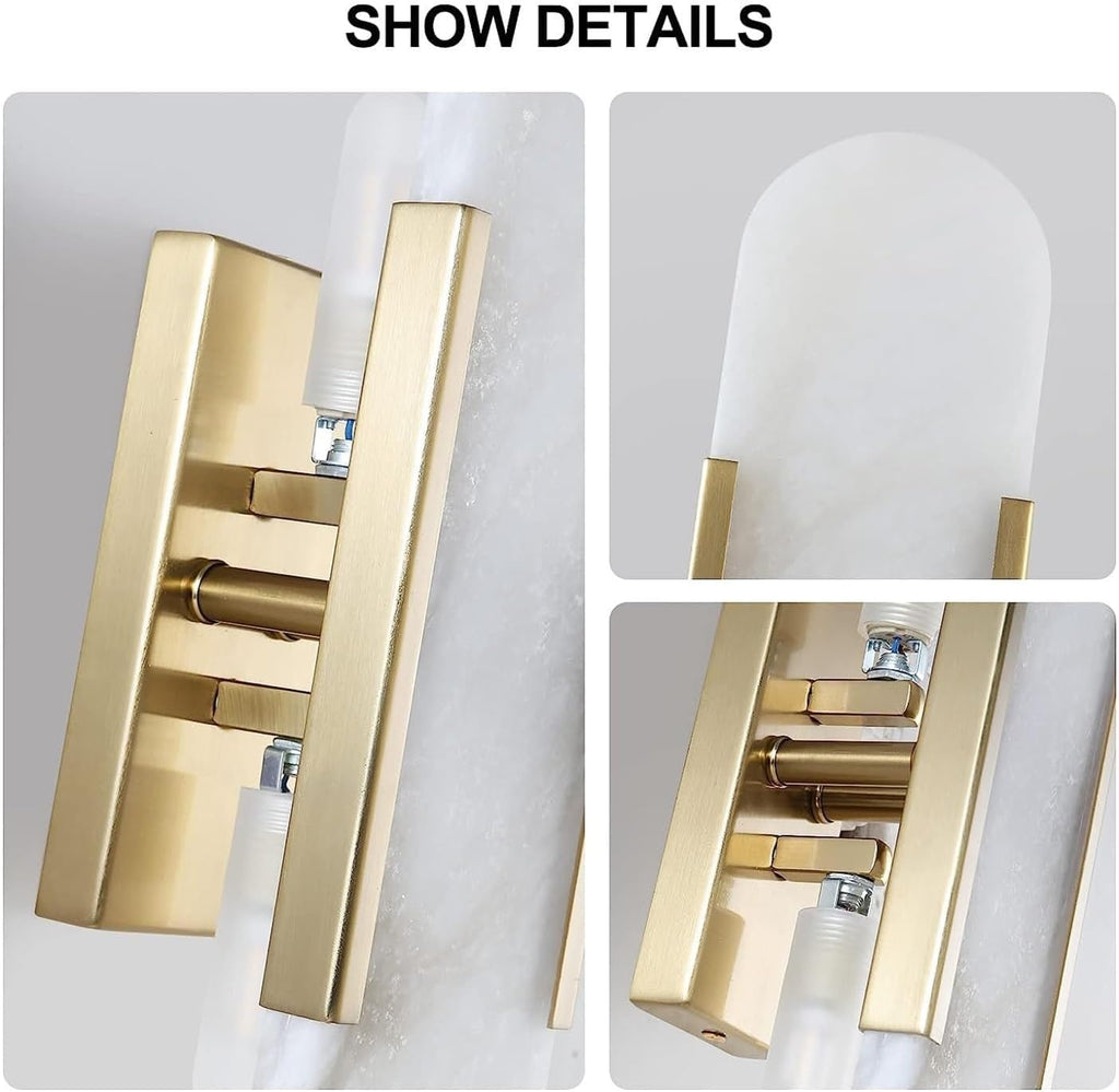 Modern Minimalist Design Wall Lamps Set of 2 for Bedrooms Plug in Iron Wall Sconce with Creative Marble Fixture Ideal for Bedroom Bathroom Living Room Gold Color-Gold-Warm Light