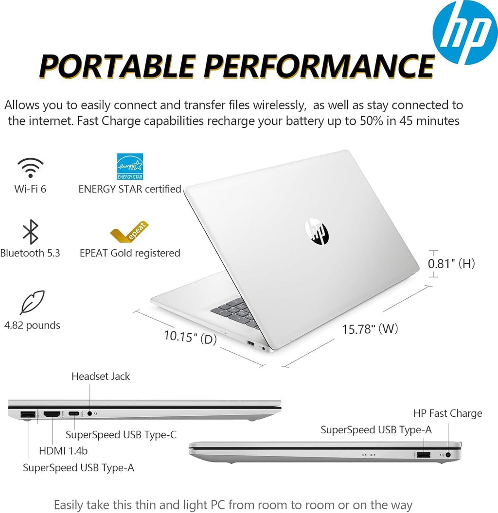 hp 17 Inch Business Laptop, 17.3'' FHD IPS Anti-Glare 1080P Display, AMD Ryzen 5 7430U (Beats Core i7-1355U), 64GB RAM, 2TB SSD, AMD Radeon Graphics, HDMI, Windows 11 Pro, Wi-Fi 6, WOWPC USB
