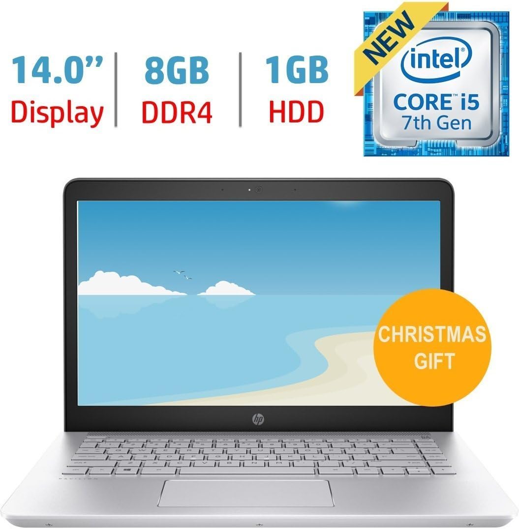 HP Pavilion 14' HD Notebook , Intel Core i5-7200U Processor up to 3.10 GHz, 8GB DDR4, 1TB Hard Drive, No DVD, Webcam, Backlit Keyboard, Bluetooth, Windows 10 Home
