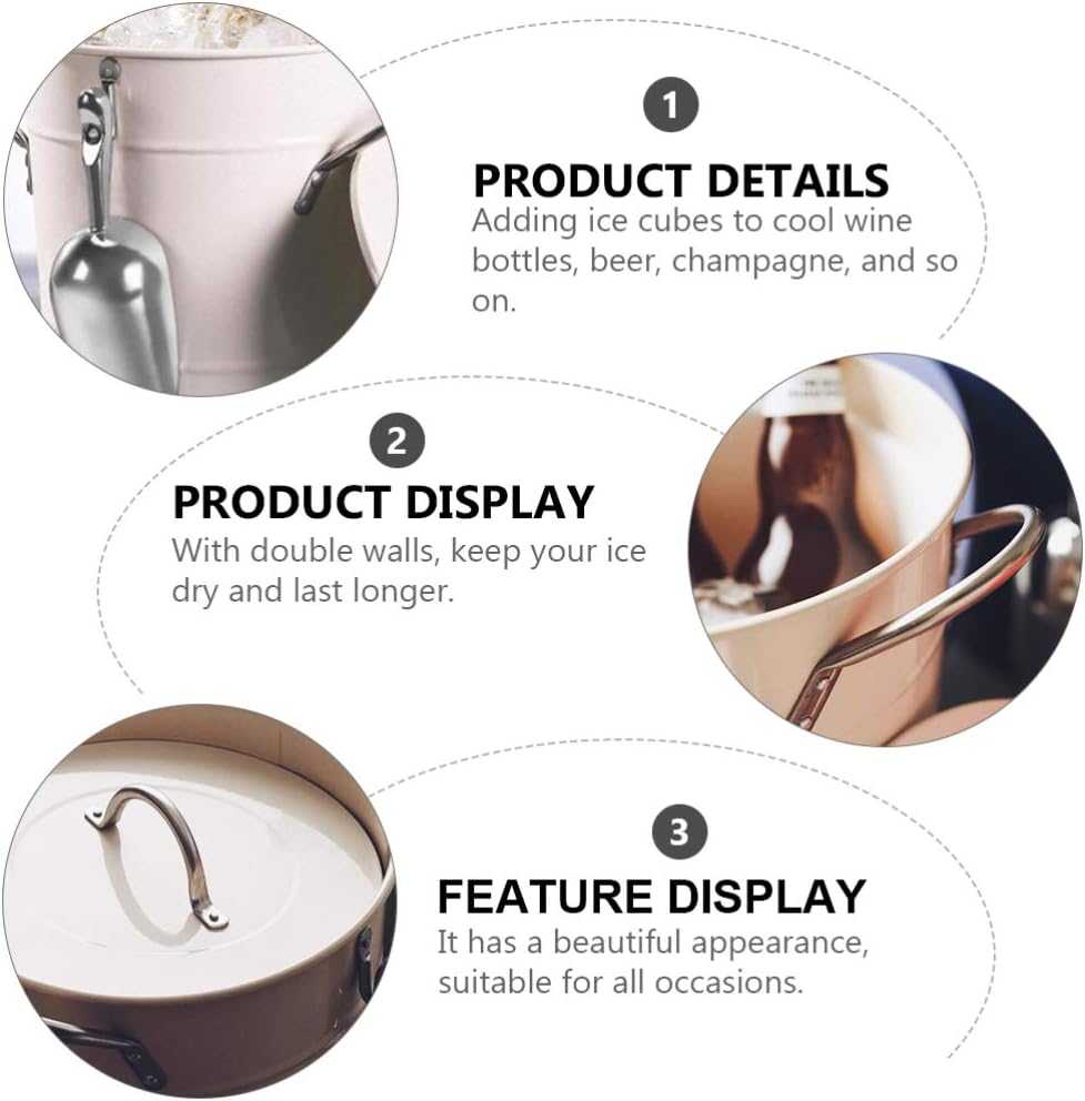 Mini Fridge Freezer Ice Bucket with Ice Scoop Metal Drink Tub Keeps Ice Cold Dry Carry Handle for Home Bar Chilling Beer Champagne Wine 4. 5L White Large Ice Bucket,Ice Buckets/White