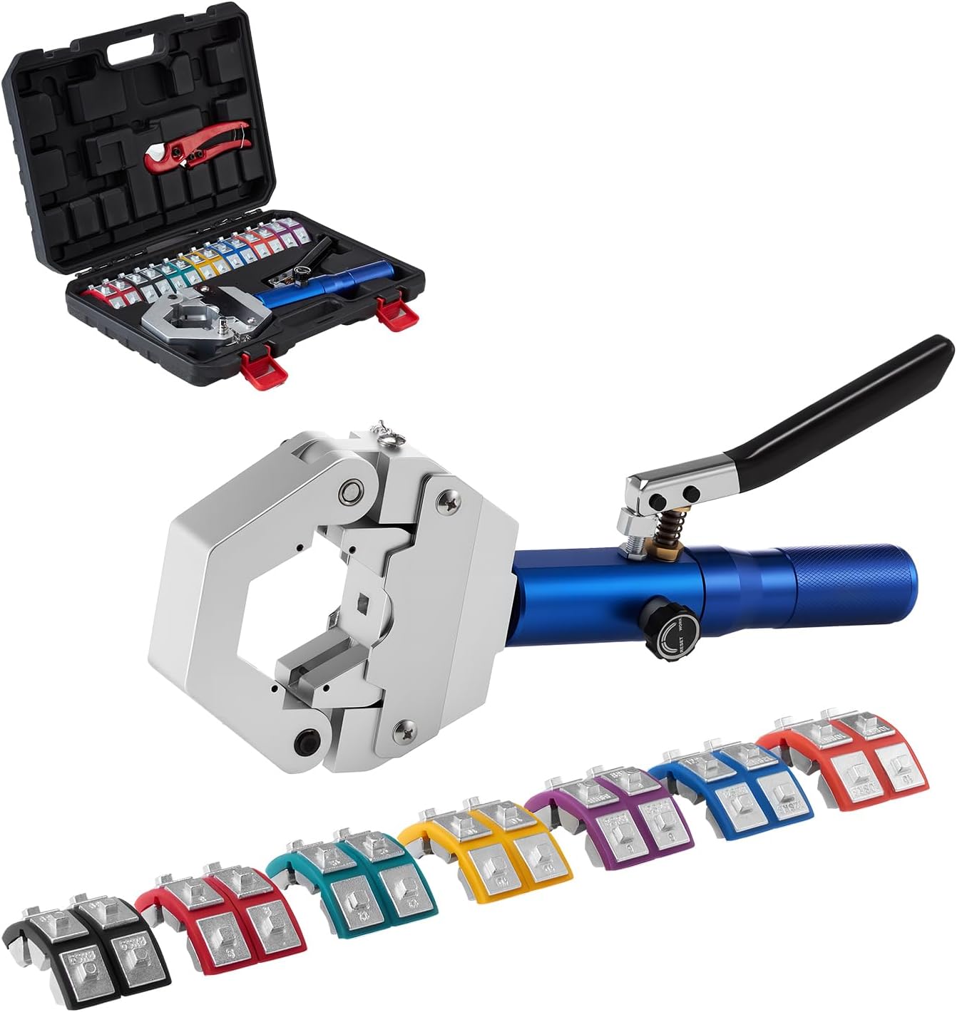 VEVOR Hydraulic Hose Crimper, Hydra-Krimp AC Hose Crimper Kit with 7 Dies Snap-On, Integral Manual Hydraulic A/C Hoses Crimping Tool for Automotive & Air Conditioning Repair - with Carrying Case
