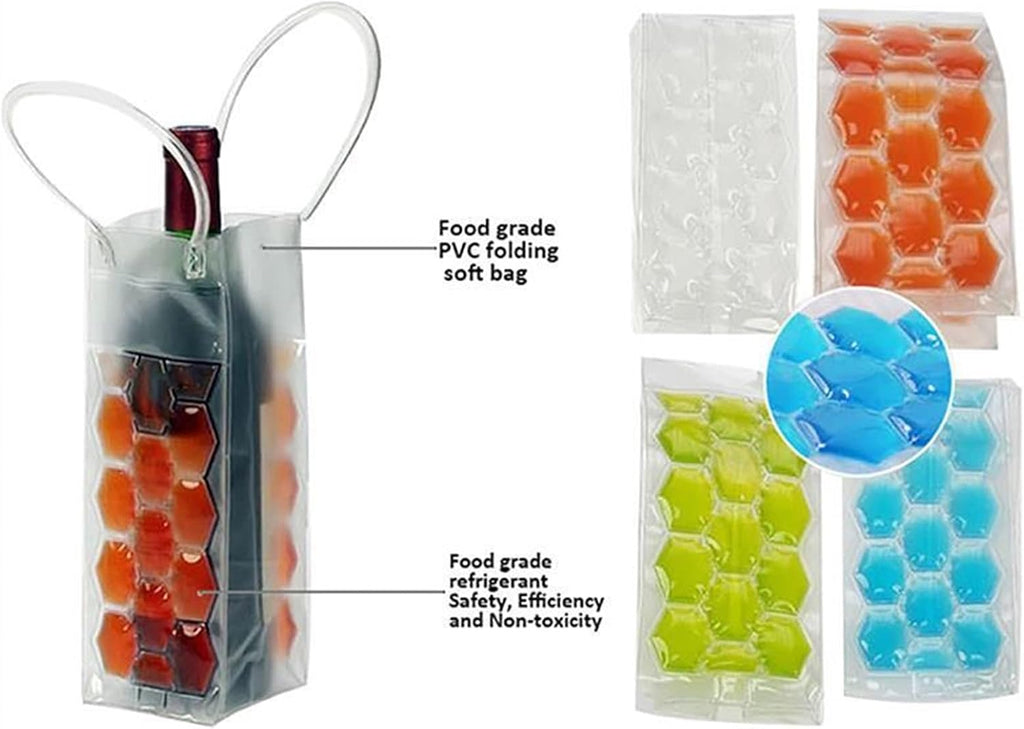 Ice Buckets Simple Portable Ice Bag White Wine Ice Cold Tool Freezer Bag Out Refrigerated Cooler Ice Bag Beer Beverage Cooling Ice Bucket Kits (Color : Green)